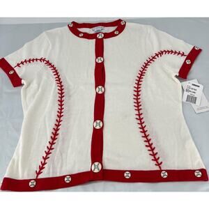 BellePointe Red, White Baseball Themed Sweater Size M NWT (C17)